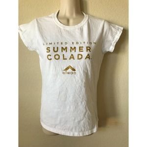 Gildan White Gold Sparkle Ciroc Summer Colada Crew Neck Short Sleeve Top Size S